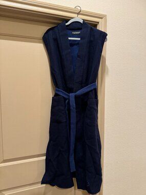 Four Seasons Riviera Navy Sleeveless Robe, Size L, 100% wool